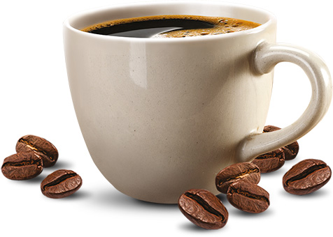 taza con café tostado y granos de café